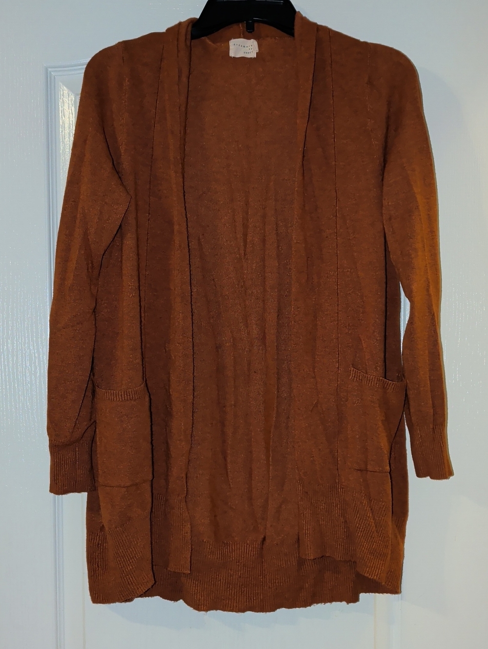 Long Open-Front Rust Brown Cardigan Sweater for Women